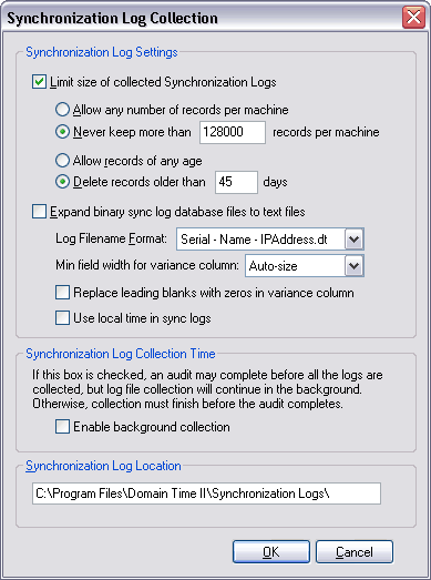 Synchronization Log Settings
