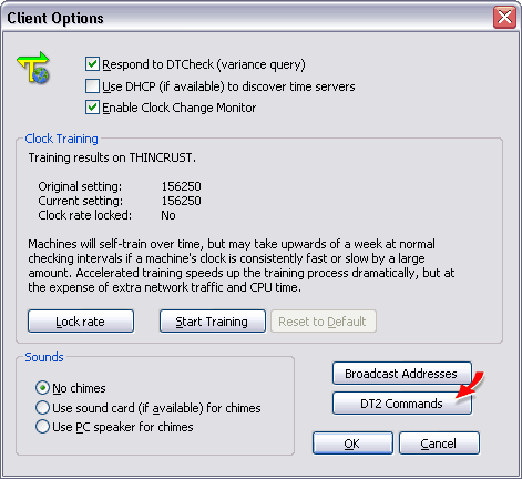 Connected To.. Client Options screen
