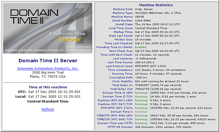 Sample browser page output from the built-in web server