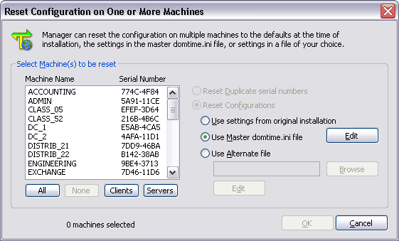 Domain Time II Manager - Reset Configuration