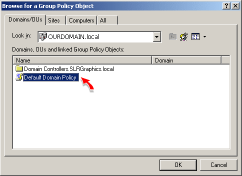 Browse for the Default Domain Policy