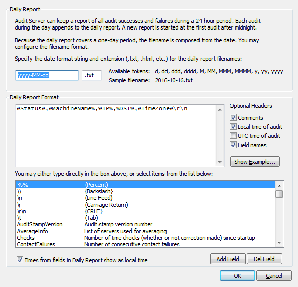 Audit Server Daily Report Configuration Dialog