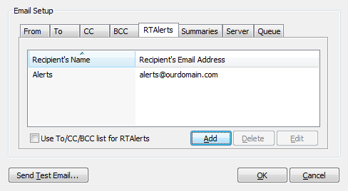 Real-Time Alerts/Summaries Distribution List Settings