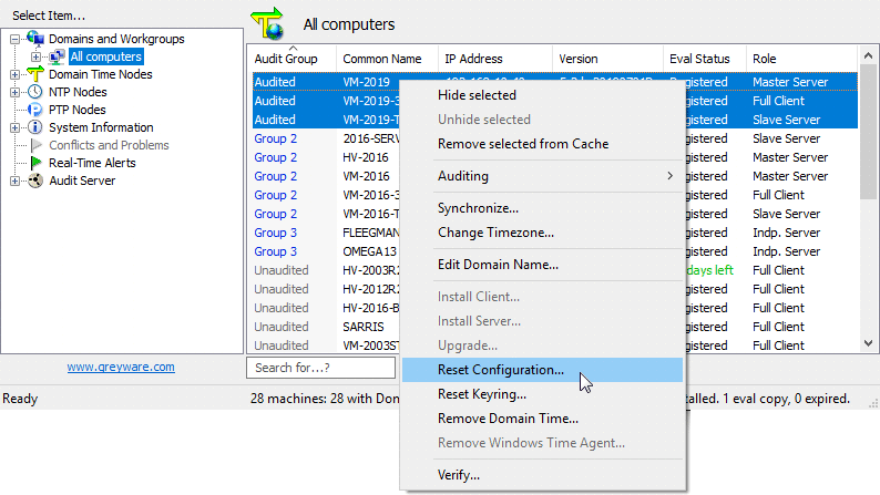 Reset Configuration on selected machines