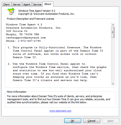 Windows Time Agent: About tab
